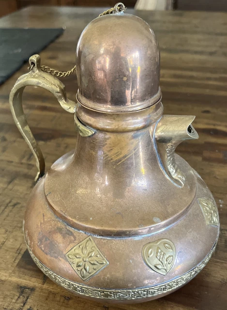 Vtg Middle East Copper / Brass Tea Pot Mystic Brass 7” Tall