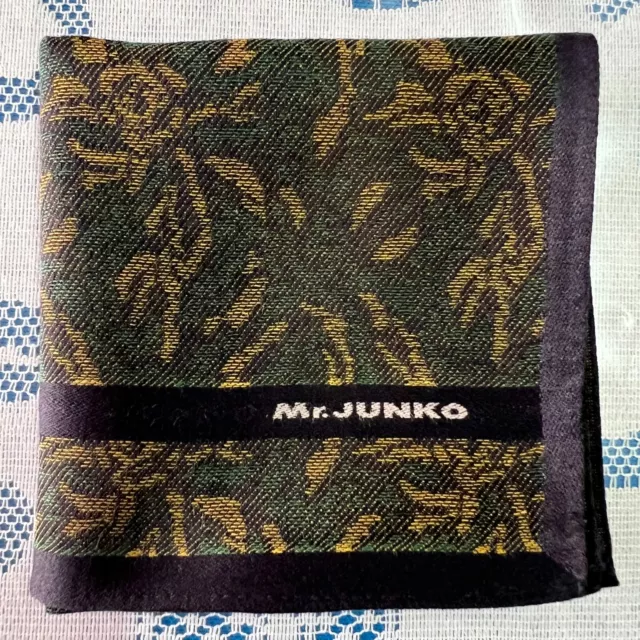 Handkerchief Men's Vintage Japan Art Green Floral Cotton Pocket Square 17"