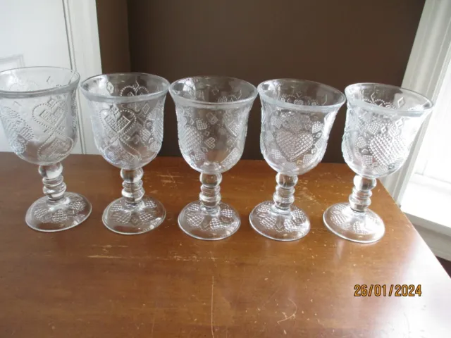 5 - Vintage AVON 1978 Fostoria Heart And Floral Goblets 7" tall