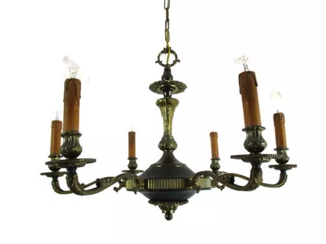 6 Arms Lights Pan Chandelier Revival French  Empire Vintage Modernist Brass