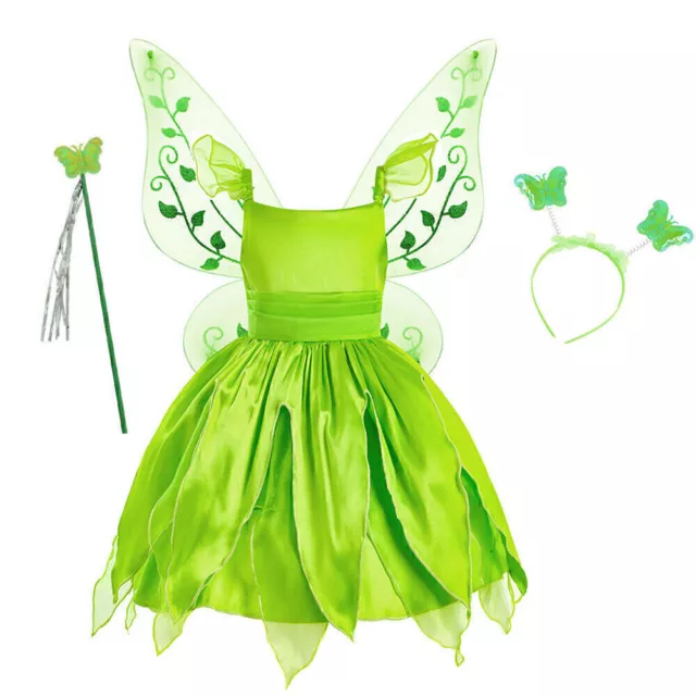 1x Girls Tinkerbell Disney Fairy Pixie Fancy Dress Kids Cosplay Costume Outfits/