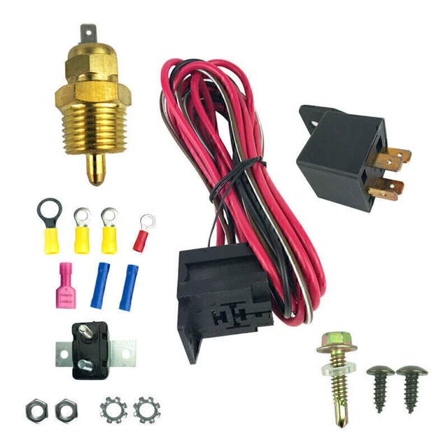 Electric Radiator Cooling Fan Installation Kit Complete Thermostat + 50Amp Relay