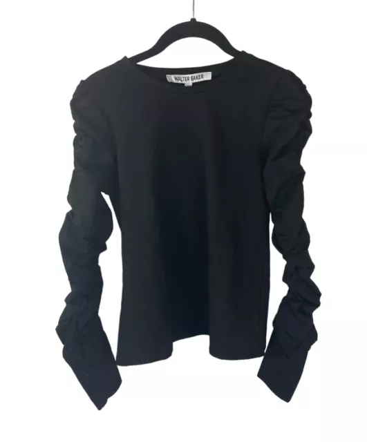 Walter Baker Top Womens Black Ruched Long Sleeve Pullover Knit Stretch Size S