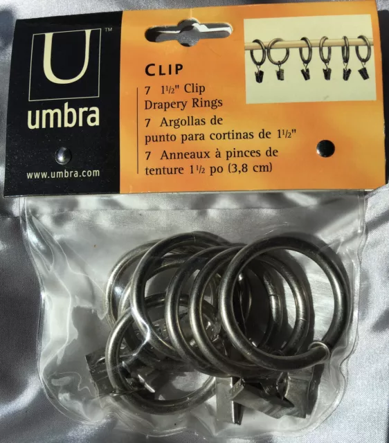UMBRA 1.5” Curtain Drapery Metal Clip Rings PEWTER Color 7-pc NEW