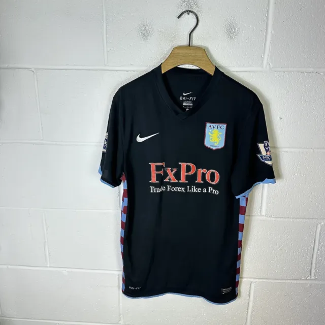 Aston Villa Fußballshirt Herren Medium Schwarz Nike 2010/11 Auswärts Kit #39 Gebogen AVFC