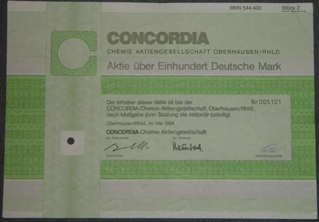 CONCORDIA Chemie Aktiengesellschaft 1984 100 DM