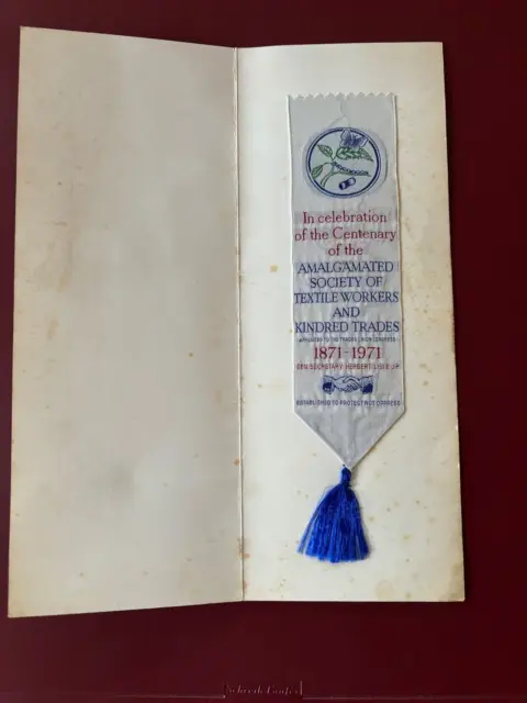 Society Of Textile Workers And Kindred Trades Woven Bookmark 1871-1971