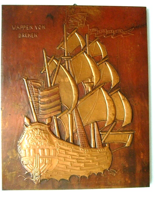 KUPFERBILD BILD KUPFER Relief Segelschiff Wandbild Dekoration Kunst