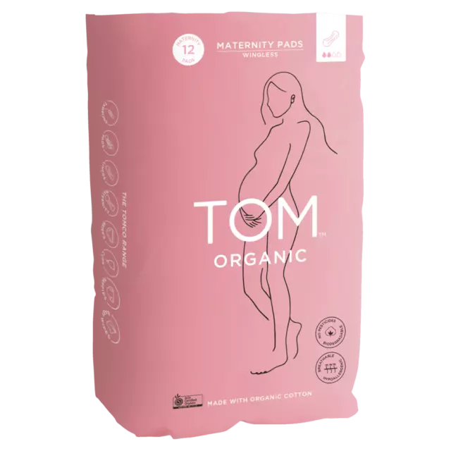 TOM Organic Maternity Pads Wingless 12 Pack Organic Cotton Postnatal Pads