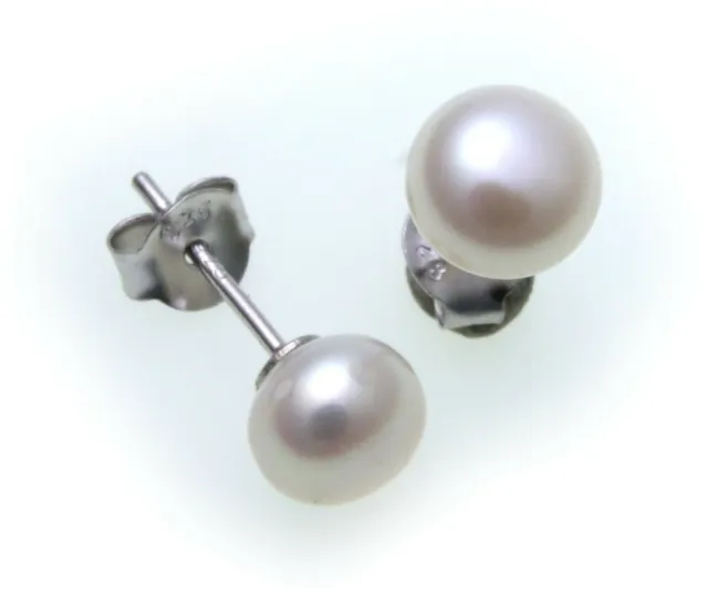 Femme Boucles D'Oreilles Perles Blanc 5mm Argent Véritable 925 Sterling Goujon