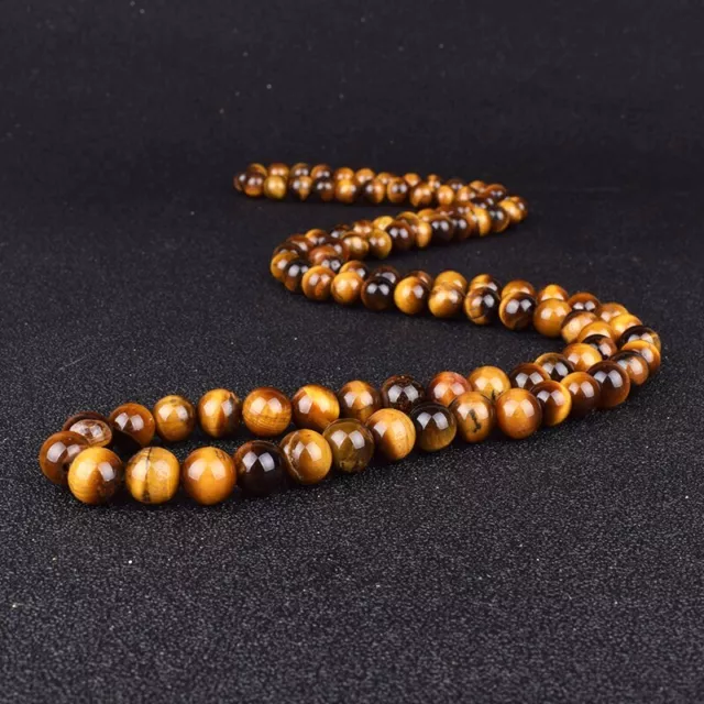 6/8mm Tiger Eye Stone Beaded Necklace Men Meditation Yoga Natural Stone Necklace