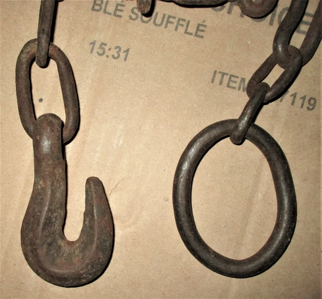 Vintage Wrought Iron Hook on Length of Chain (Dia.0.25") Beam Iron Ring L.118" 2