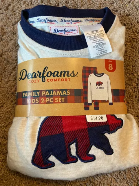 Dearfoams Christmas Pajamas Check Pants LIL BEAR Shirt Size Youth 8 NEW