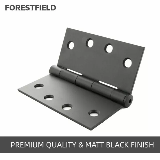 2 x Matt Black Door Heavy Duty Architectural Broad Butt Hinge 100x100x2.5mm