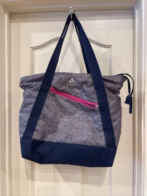 ADIDAS SQUAD 3 TOTE BAG GYM TRAVEL Gray Blue Zipper Closure Many Pockets NWOT