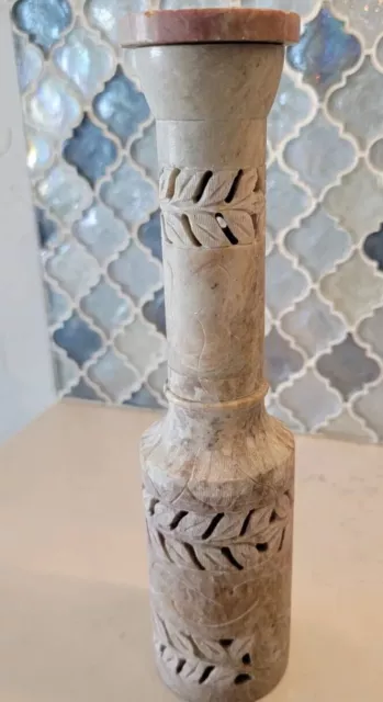 Natural Soapstone Incense Burner Hand Carved Vestibule With Lid