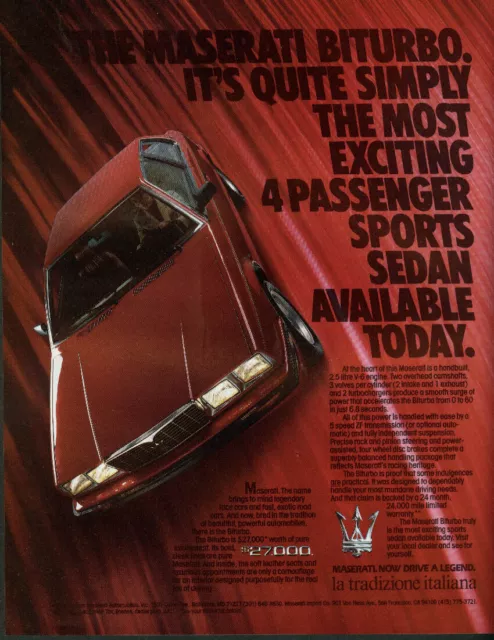 Most exciting 4-passenger sports sedan Maserati Biturbo ad 1985