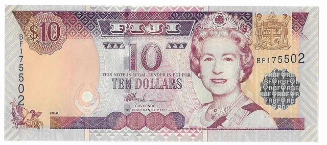 Fiji 10 Dollars (ND/2002) - QEII/Traditional Boat, p-106a UNC