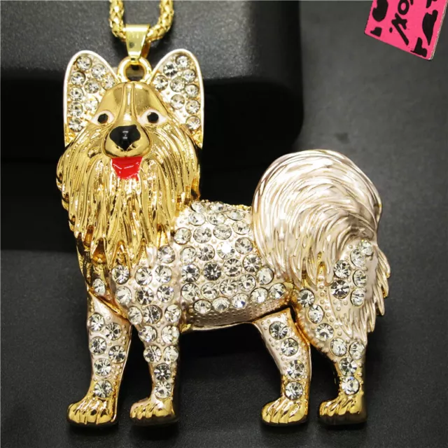Hot Fashion Women White Rhinestone Cute Dog Crystal Pendant Chain Necklace