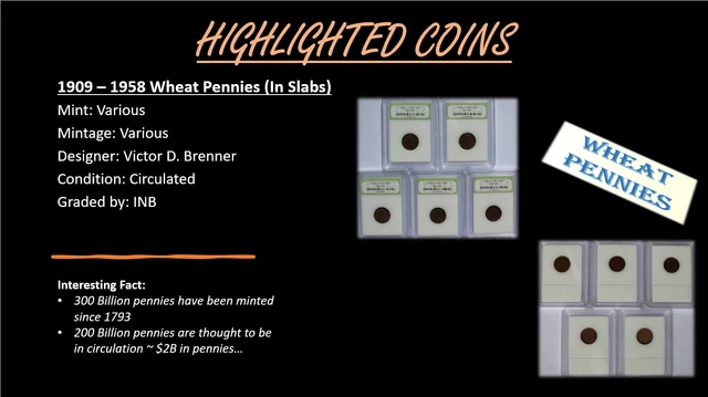 1909-1958 Lincoln Wheat Cent Lot of 5 in Slabs