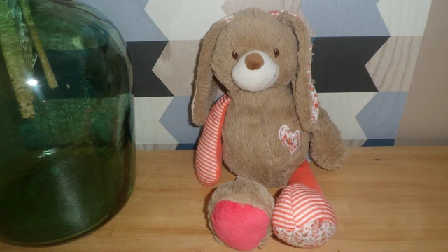 doudou peluche lapin beige marron pois coeur fleur tape a l' oeil