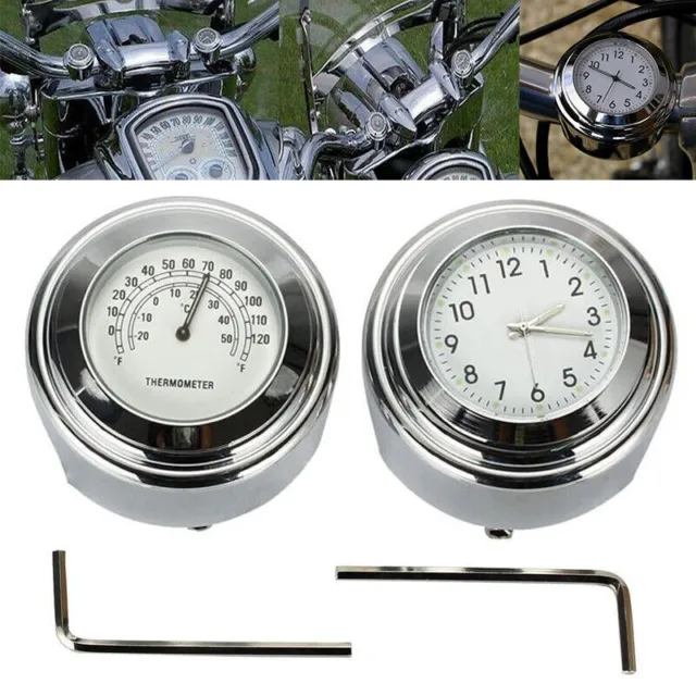 7/8" 1" Motorrad Lenkeruhr Thermometer Motorraduhr Uhren Wasserdicht 2x Set