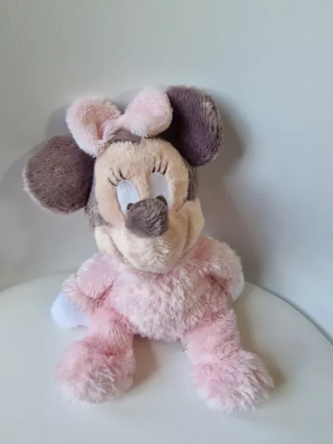 Peluche doudou  grelot Minnie rose gris  27 cm Disneyland