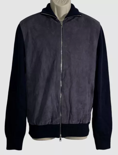 $895 Neiman Marcus Men's Blue Suede Zip-Front Bomber Jacket Coat Size M