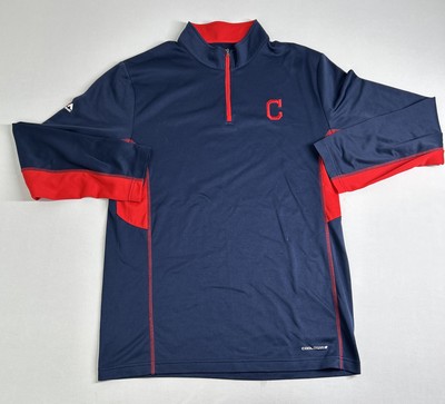 Majestic Cooling Base Cleveland Indians Logo 1/4 Zip Up Men Jacket - Sz