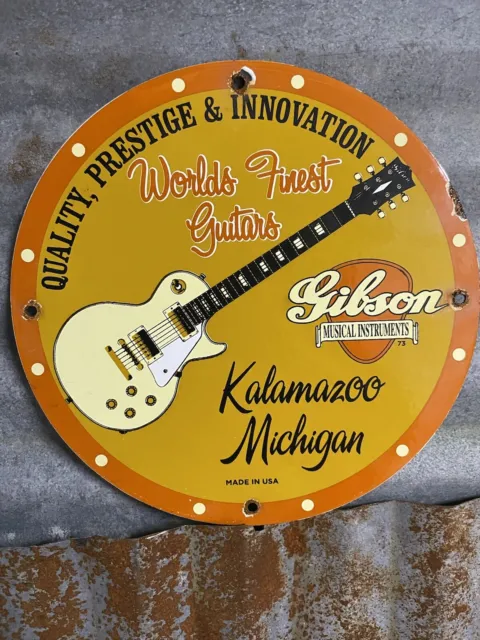 Gibson Guitar Vintage Porcelain Sign 1973 Music Festival Instrument Kalamazoo