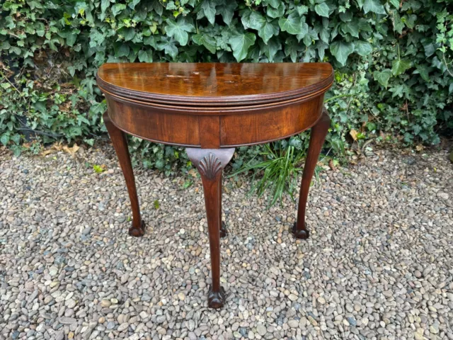 Georgian-Design Folding Half Moon (Demi Lune) Card Table. Figured Walnut