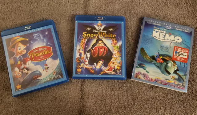 Disney Used Blu Ray Lot - Snow White, Finding Nemo & Pinocchio