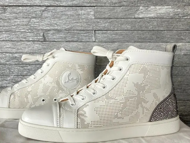 Christian Louboutin Louis Flat Swarovski White Leather Sneakers EU Size 41.5