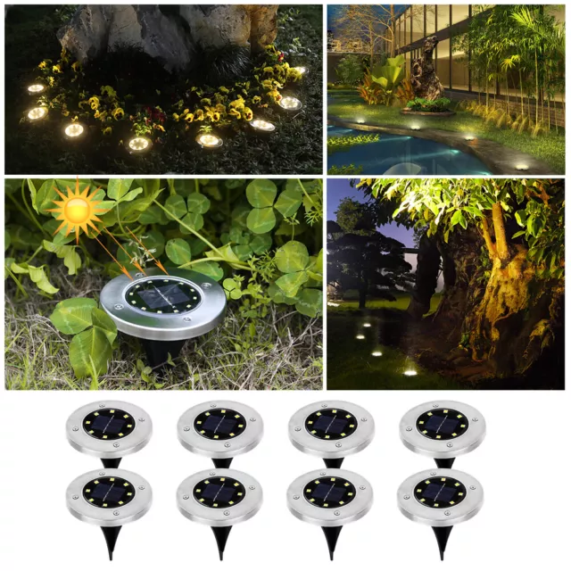 8LED Lampada Solare Faretto da Terra Esterno IP65 Luci da Giardino