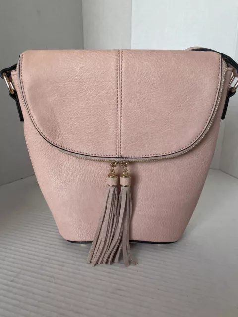 Isabelle Small Flap Top Crossbody Bag with Tassel Accent Pink