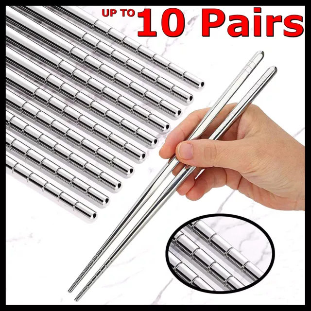 Stainless Steel Chopsticks Asian Japanese Korean Dinner Silver Metal Chop Sticks