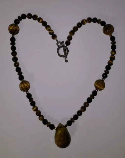 Gorgeous Faceted Teardrop Tigers Eye Beaded Necklace