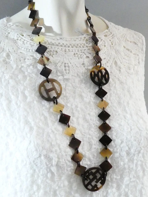 HERMES Genuine "Lena" Brown Pressed Buffalo Horn/Lacquered NECKLACE