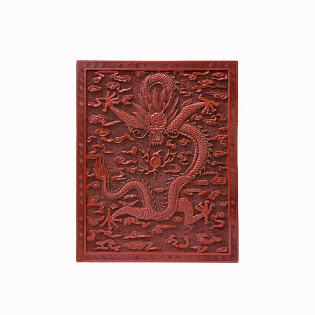 Chinese Red Resin Lacquer Rectangular Dragon Carving Accent Box ws2123