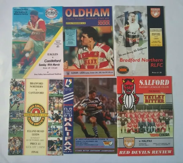 Lot x 9 English Rugby League Programmes 1991-95 inc Wigan Leeds Hull KR Salford 2