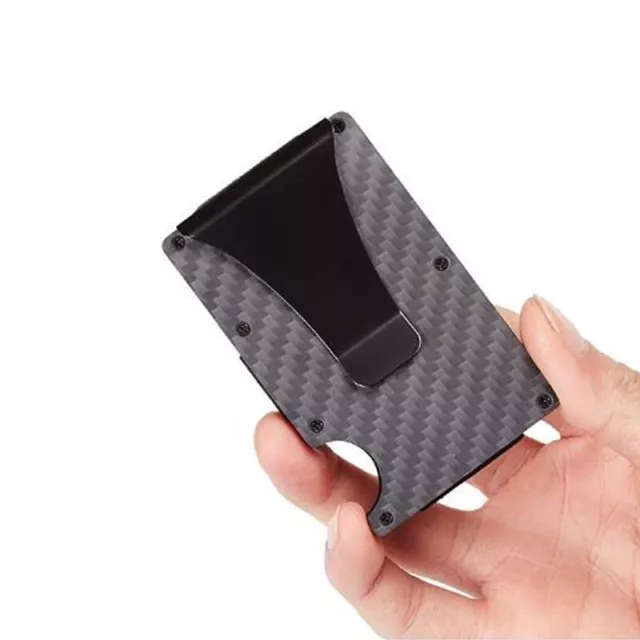 Men Slim Carbon Fiber Credit Card Holder RFID Blocking Metal Money Clip Wallet