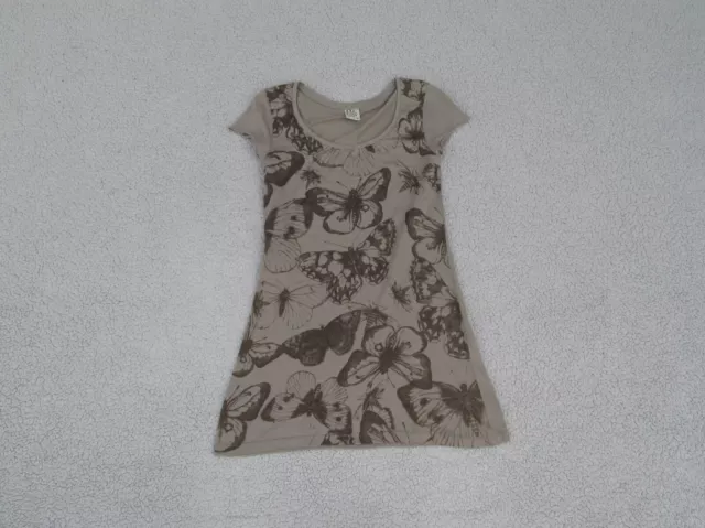 Pull And Bear T Shirt Womens Small Khaki Butterfly Print Short Sleeve Top