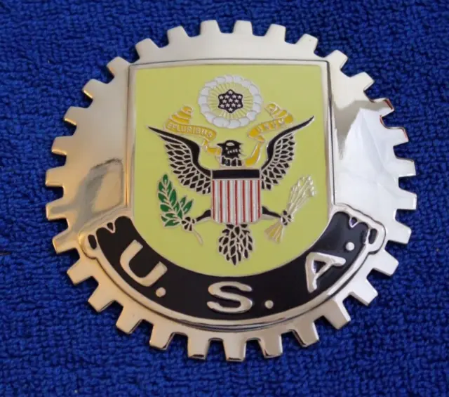 Chrome USA Eagle Grille Badge Emblem License Plate Bumper Topper GM Military