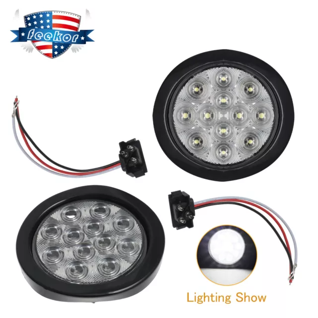 2x 4 inch 12V Clear Lens Round LED Stop Turn Tail Brake Lights for Truck Trailer