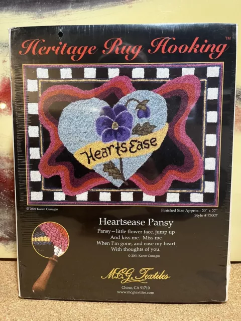 Kit de enganche de alfombras Heritage Heartsease Pansy nuevo en caja talla 27"" X 20"" hecho en EE. UU.