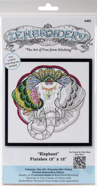 Design Works/Zenbroidery Stamped Embroidery Kit 12"X12"-Elephant DW4401