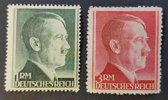 WW2 WWII Nazi Germany German Third Reich Adolf Hitler 1 - 2 RM stamps