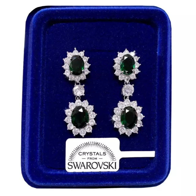 Boucles D'Oreilles pour Femmes Fleurs Grand Pl. or Blanc 18K Swarovski Vert R/