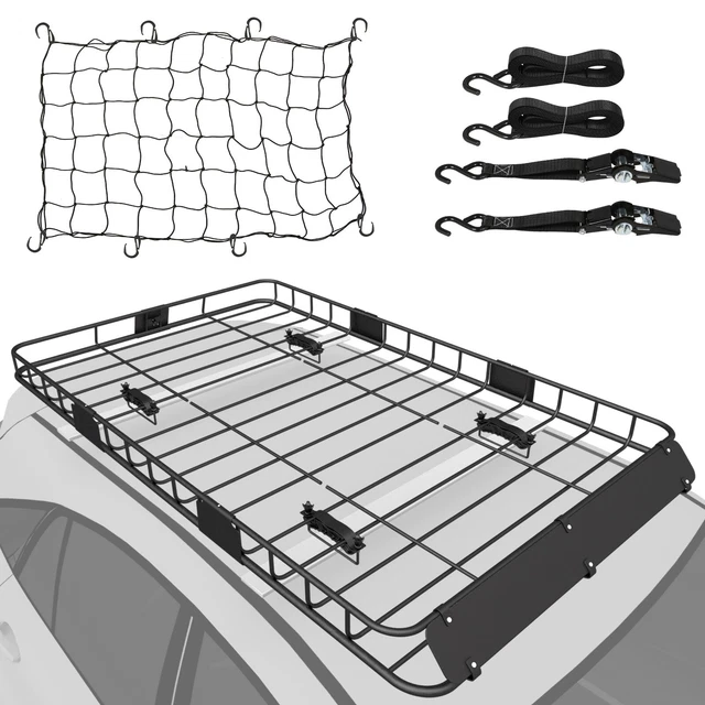64& X 39& Roof Rack Top Luggage Holder, Cargo Carrier Basket W/ Strap