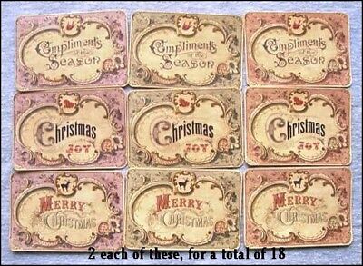 Set of 18 VINTAGE LOOK CHRISTMAS LABELS VICTORIAN Tea stained Primitive Grungy 